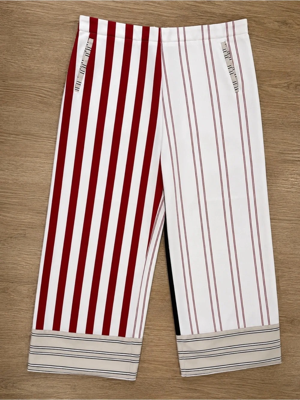 Women’s Striped Two-Tone Lounge Pants - Black, White & Red